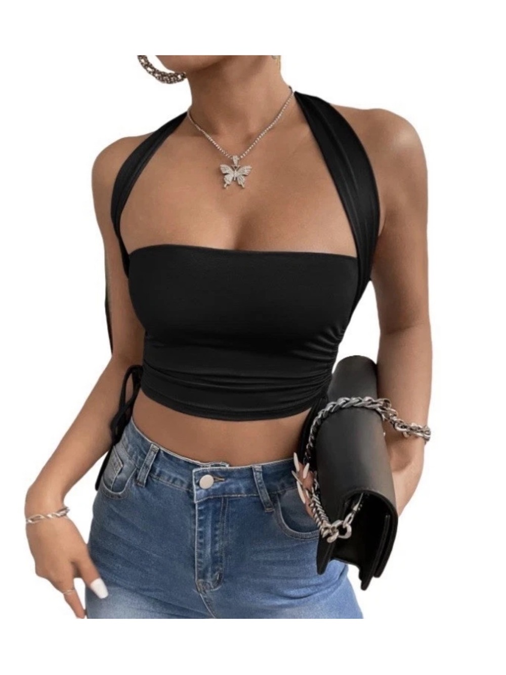 Black Halter Tie-Back Crop Top - Sleek Summer Staple